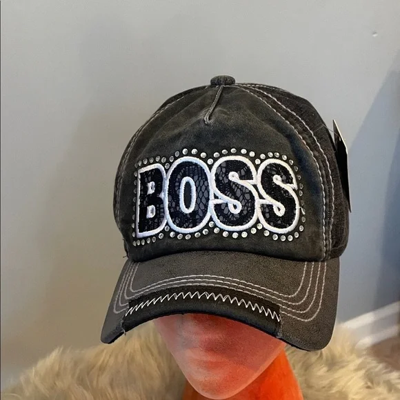 Boss Distressed Black Cap with Embroidered Logo - Picture 1 of 3